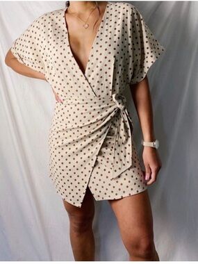 Cozy Casual Beige Polka Dot Mini Dress